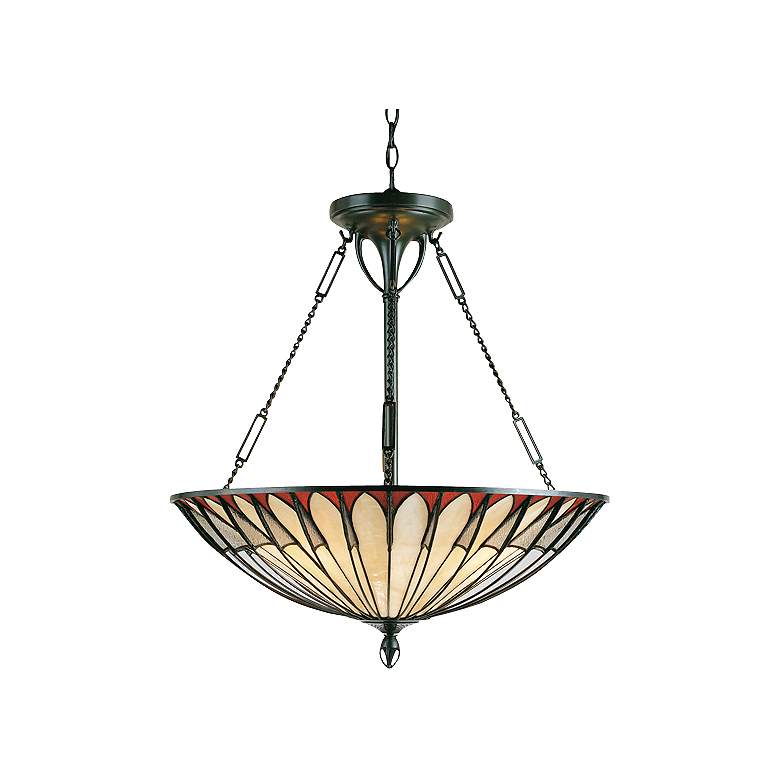 Image 3 Quoizel Alhambre 22" Bronze and Tiffany-Style Glass Pendant Chandelier
