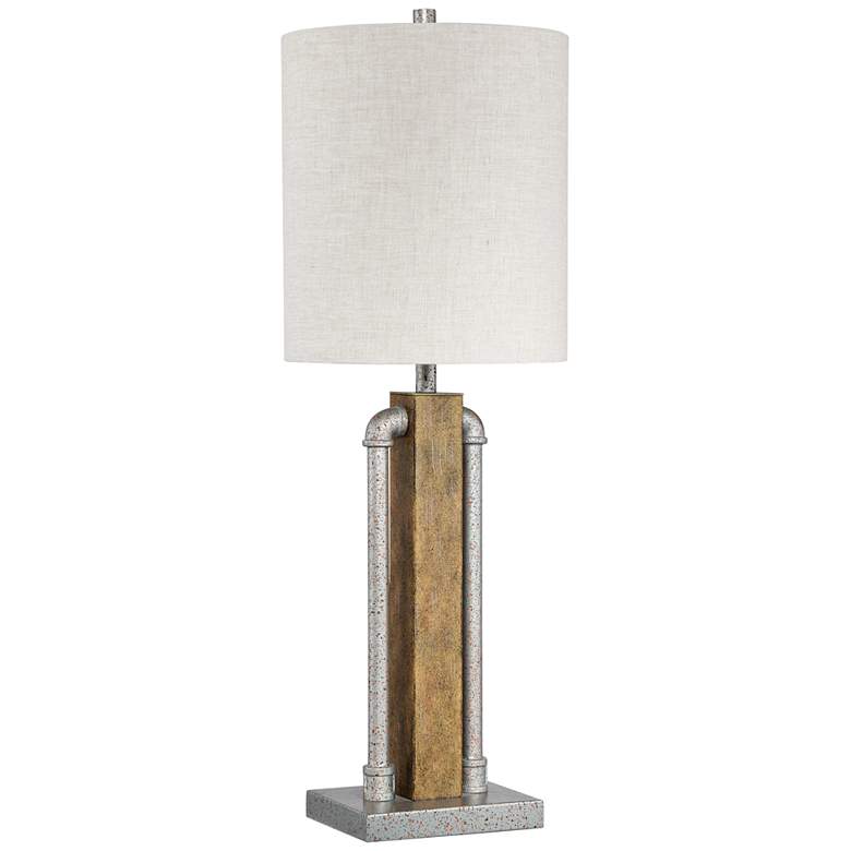Image 1 Quoizel Alliance Speckled Silver and Faux Wood Table Lamp