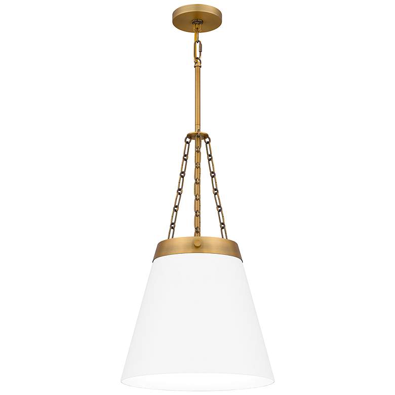 Image 1 Quoizel Alwyn 13 3/4"W Aged Brass and White Pendant Light