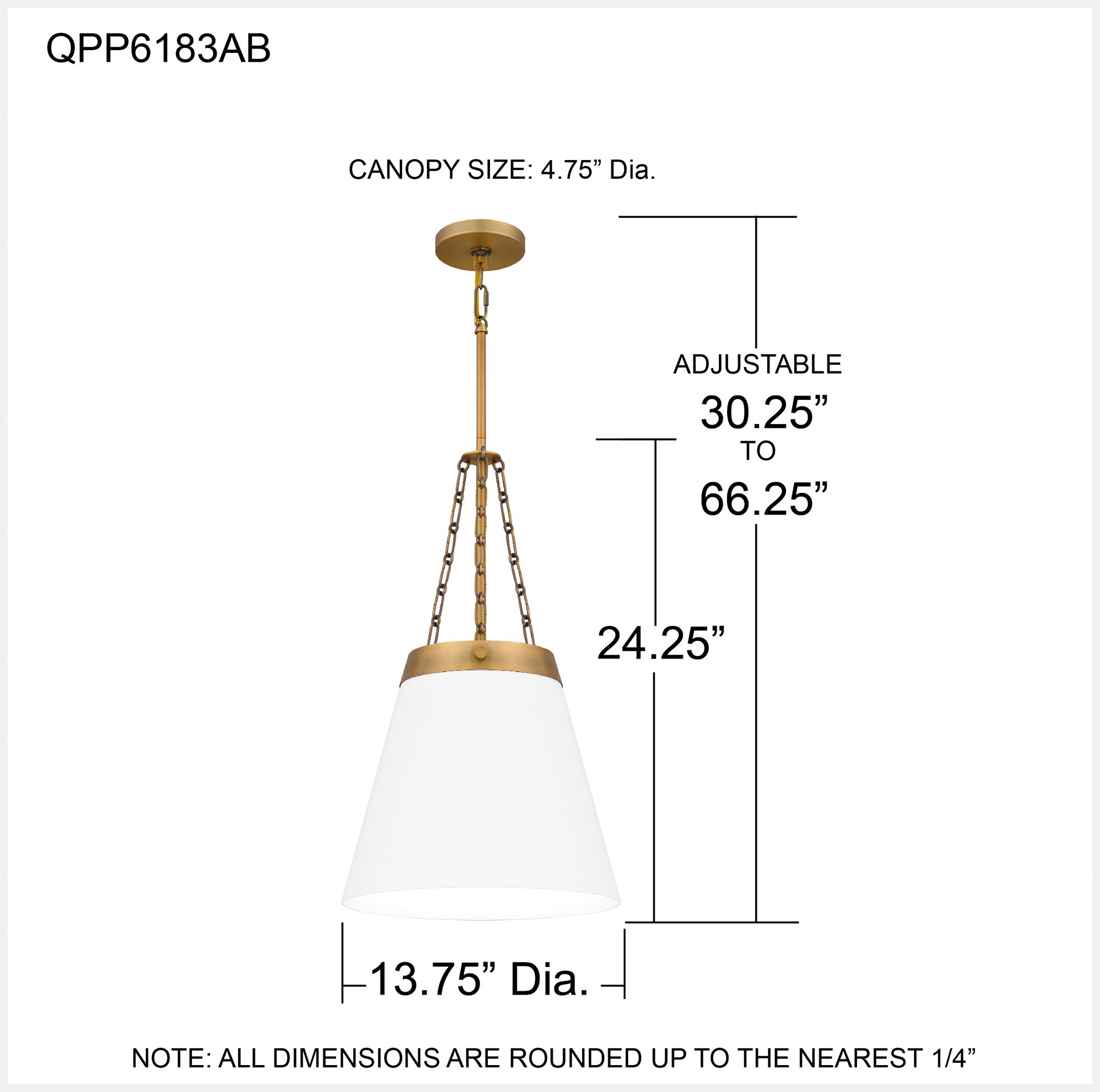 Quoizel Alwyn 13 3/4"W Aged Brass and White Pendant Light