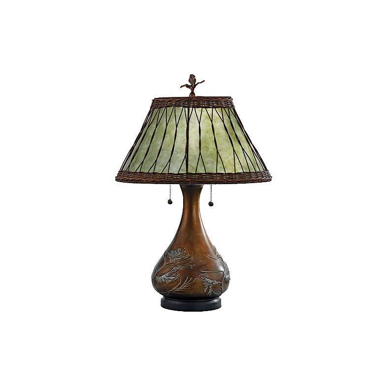 Image 1 Quoizel Americana 25" Embossed Pine Branch Green Mica Shade Table Lamp