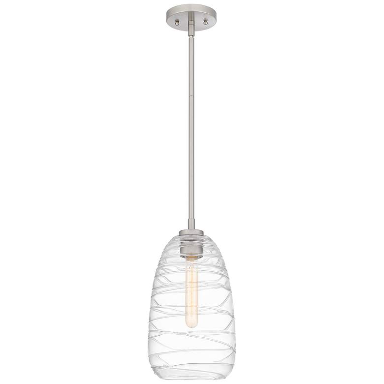 Image 1 Quoizel Asher 8"W Brushed Nickel Mini Pendant w/ Swirl Glass
