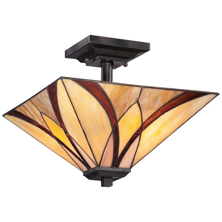 Quoizel Asheville 14 inch Wide Valiant Bronze Tiffany-Style Ceiling Light