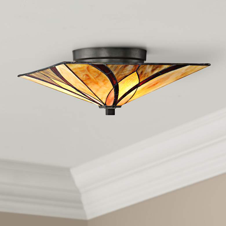 Quoizel Asheville 15&quot; Wide Tiffany-Style Ceiling Light