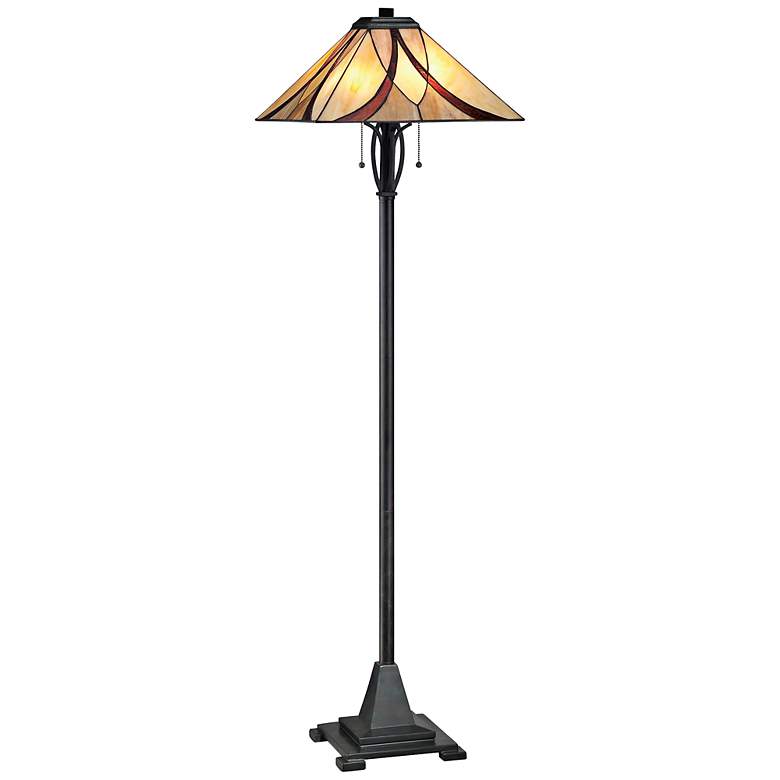 Image 2 Quoizel Asheville 60" Valiant Bronze Tiffany-Style Glass Floor Lamp