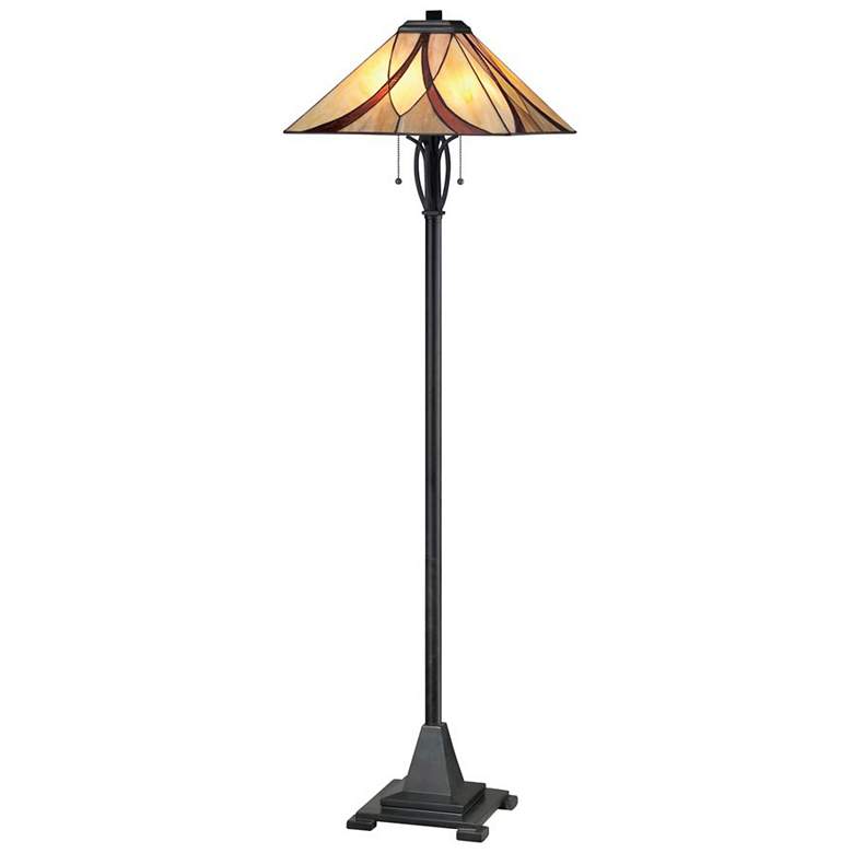 Image 2 Quoizel Asheville 60" Valiant Bronze Tiffany-Style Glass Floor Lamp