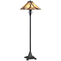 Quoizel Asheville 60&quot; Valiant Bronze Tiffany-Style Glass Floor Lamp