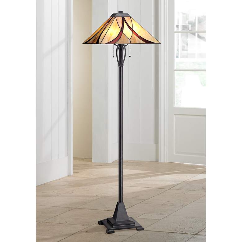 Image 1 Quoizel Asheville 60 inch Valiant Bronze Tiffany-Style Glass Floor Lamp