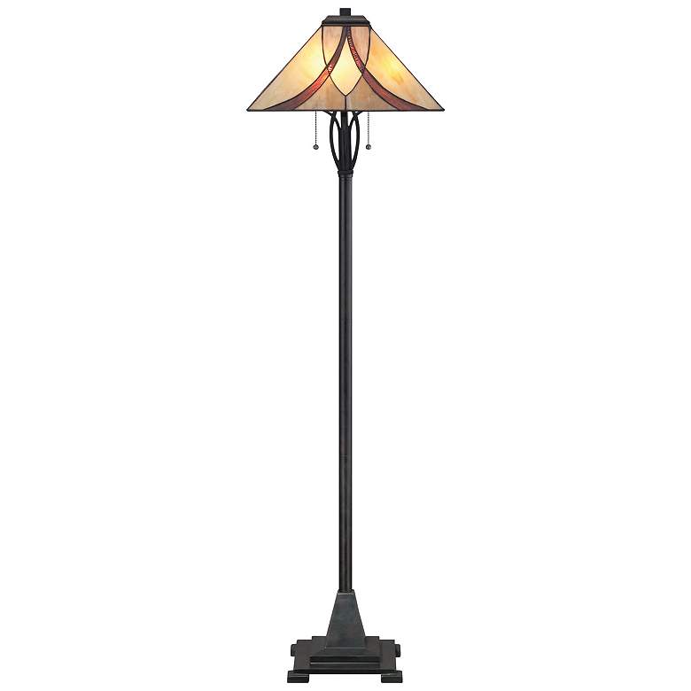 Image 3 Quoizel Asheville 60" Valiant Bronze Tiffany-Style Glass Floor Lamp more views