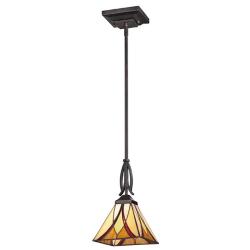 Quoizel Asheville 7" Valiant Bronze Tiffany-Style Glass Mini Pendant