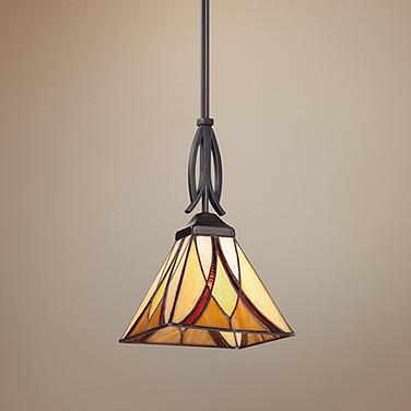 Quoizel Asheville 7" Valiant Bronze Tiffany-Style Glass Mini Pendant