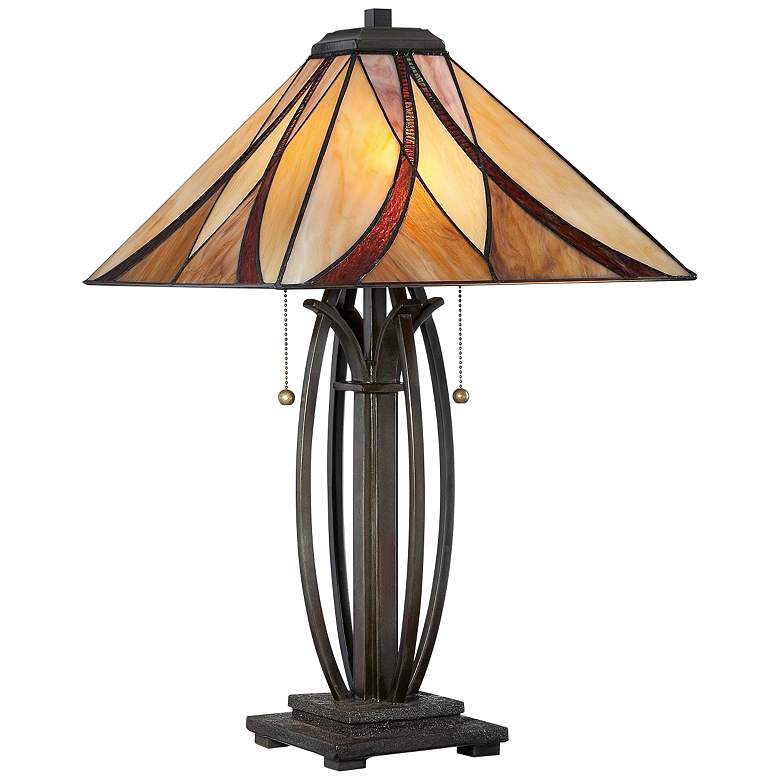 Image 1 Quoizel Ashville 25 inch High Bronze Art Glass Tiffany-Style Table Lamp