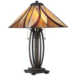 Quoizel Ashville 25&quot; High Bronze Art Glass Tiffany-Style Table Lamp