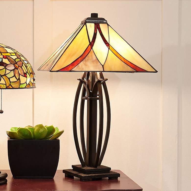 Image 1 Quoizel Ashville 25" High Bronze Art Glass Tiffany-Style Table Lamp