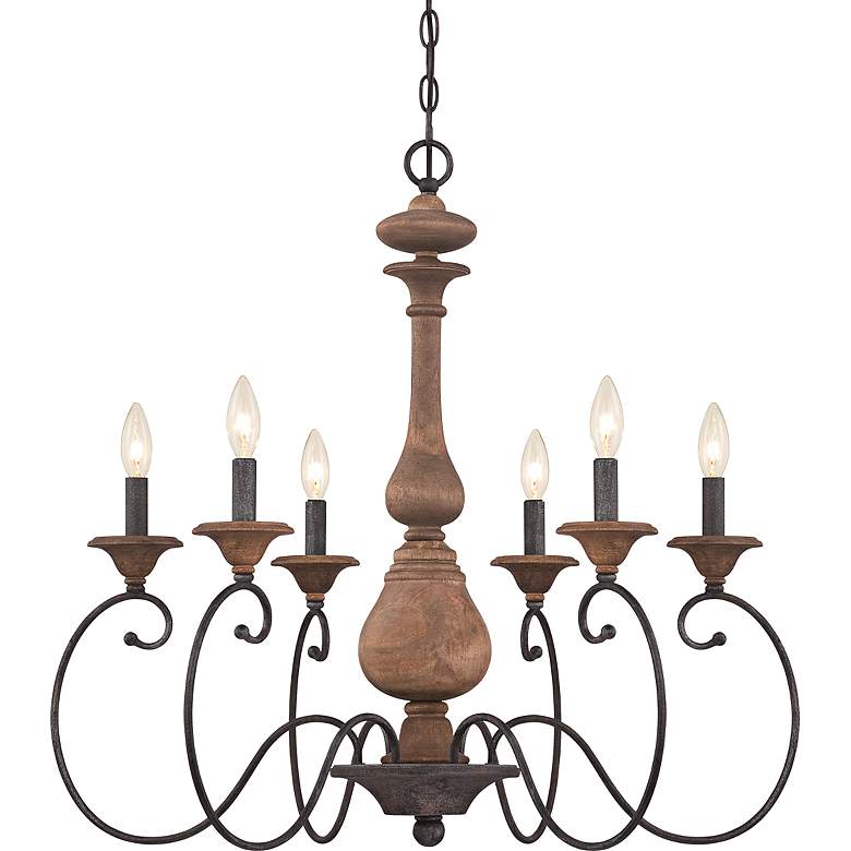Image 2 Quoizel Auburn 28 inch Wide 6-Light Rustic Traditional Wood Chandelier