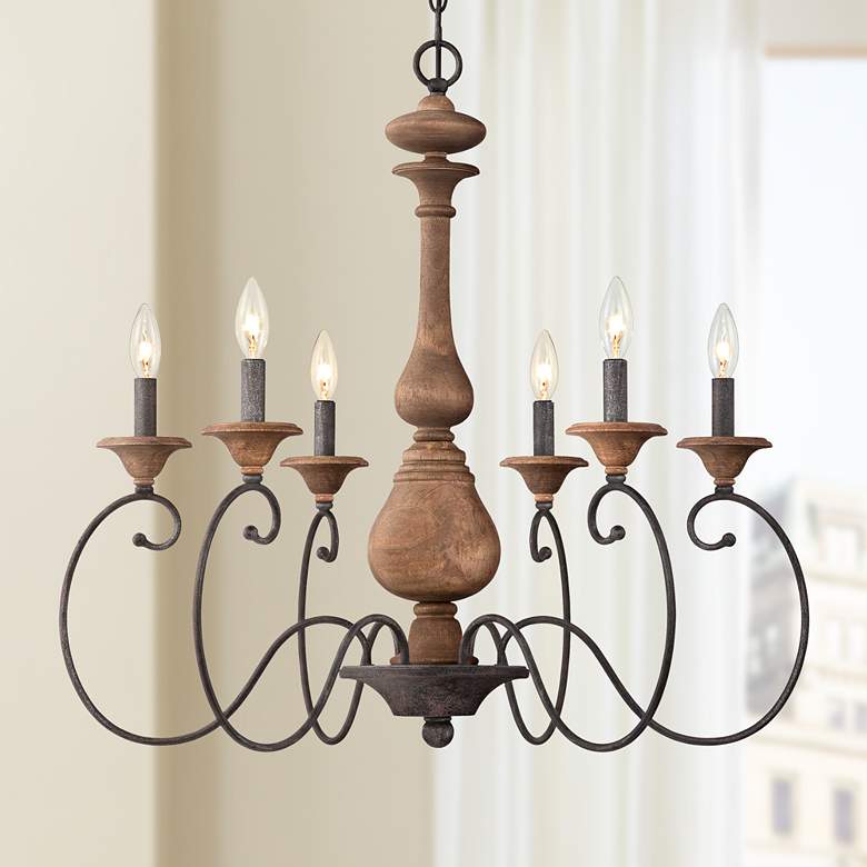 Image 1 Quoizel Auburn 28 inch Wide 6-Light Rustic Traditional Wood Chandelier