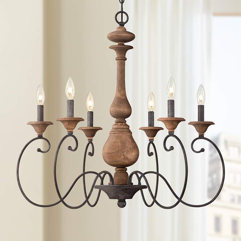 Image 1 Quoizel Auburn 28" Wide 6-Light Rustic Traditional Wood Chandelier