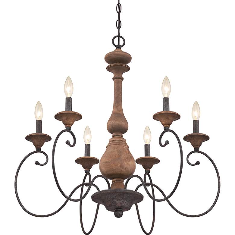 Image 3 Quoizel Auburn 28 inch Wide 6-Light Rustic Traditional Wood Chandelier more views