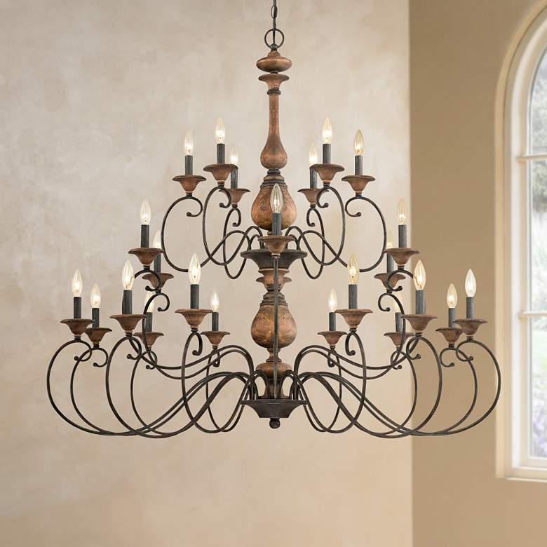 Image 1 Quoizel Auburn 48" Wide 24-Light Rustic Black Chandelier