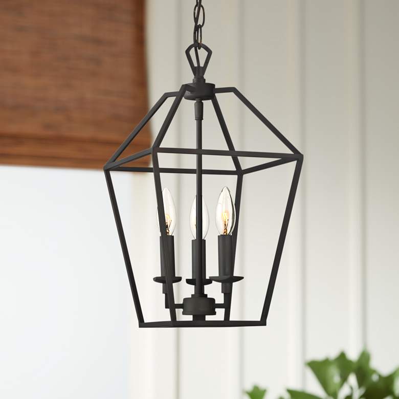 Image 1 Quoizel Aviary 9 1/2 inchW Bronze 3-Light Steel Cage Chandelier