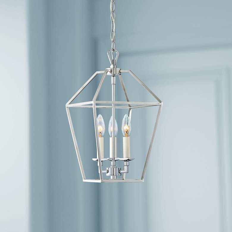 Image 1 Quoizel Aviary 9 1/2"W Nickel 3-Light Steel Cage Chandelier