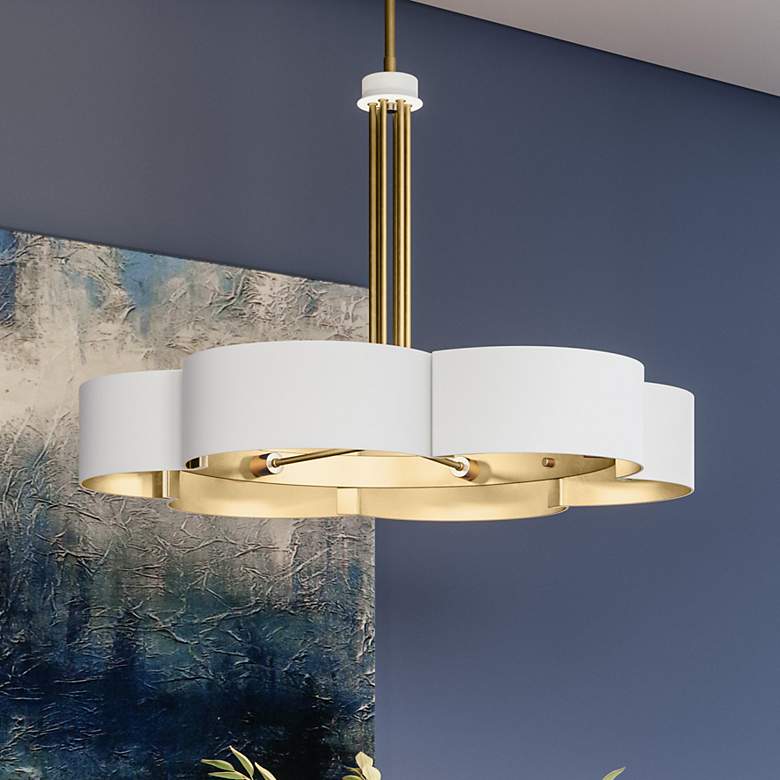 Image 2 Quoizel Balsam 28" Wide 6-Light White Lustre Shade Gold Chandelier