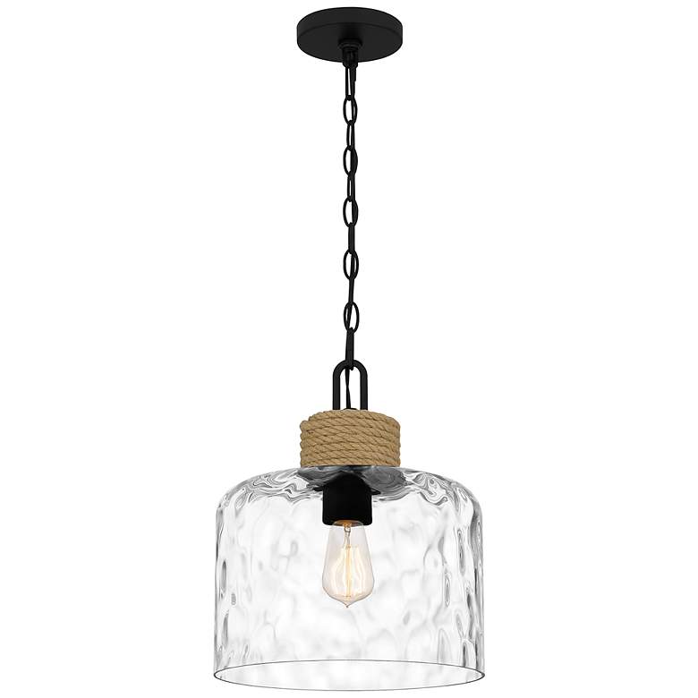 Image 2 Quoizel Baltic 12" Wide Matte Black Clear Glass and Rope Mini Pendant