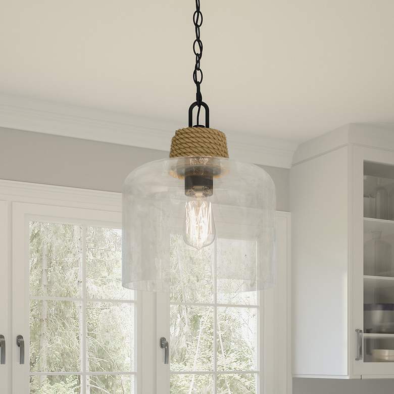 Image 1 Quoizel Baltic 12" Wide Matte Black Clear Glass and Rope Mini Pendant