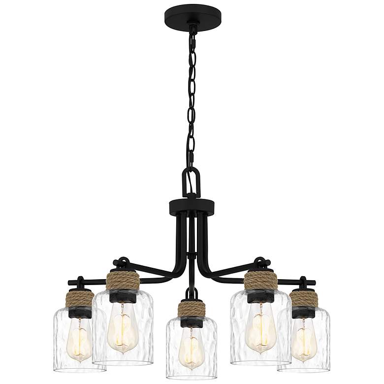 Image 3 Quoizel Baltic 25 1/2" Matte Black Glass and Rope 5-Light Chandelier