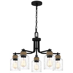 Quoizel Baltic 25 1/2" Matte Black Glass and Rope 5-Light Chandelier