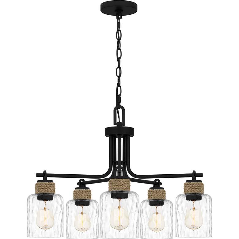 Image 5 Quoizel Baltic 25 1/2" Matte Black Glass and Rope 5-Light Chandelier more views