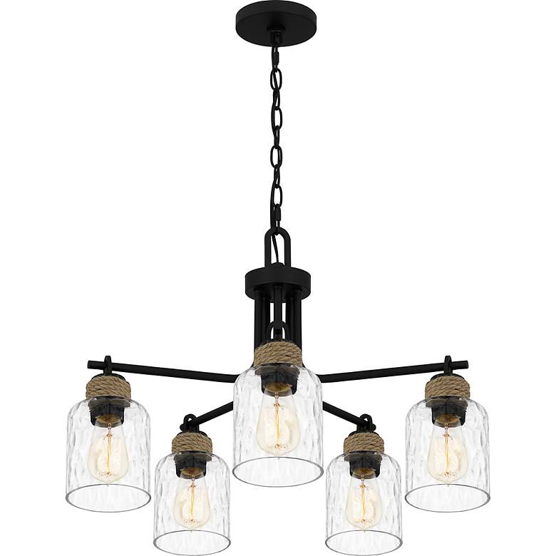 Image 6 Quoizel Baltic 25 1/2" Matte Black Glass and Rope 5-Light Chandelier more views