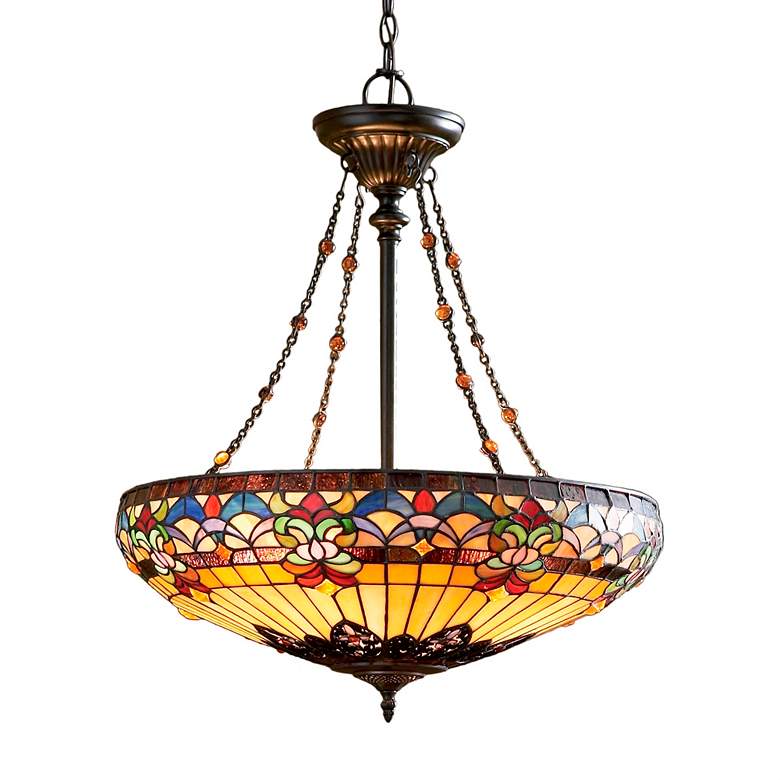 Image 3 Quoizel Belle Fleur 23 inch Wide Tiffany-Style 4-Light Glass Chandelier