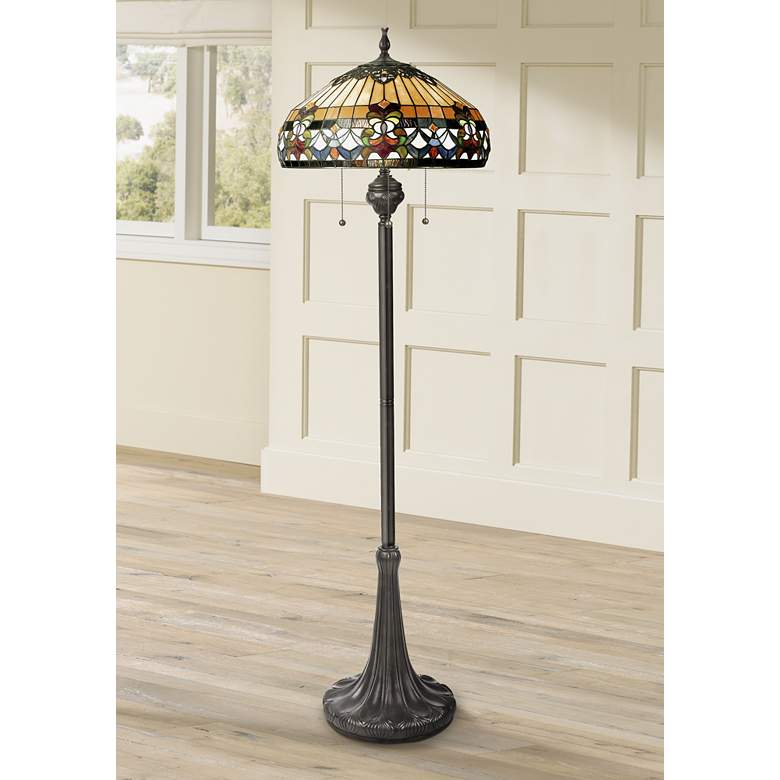 Image 1 Quoizel Belle Fleur 62 inch Pull Chain Tiffany-Style Floor Lamp