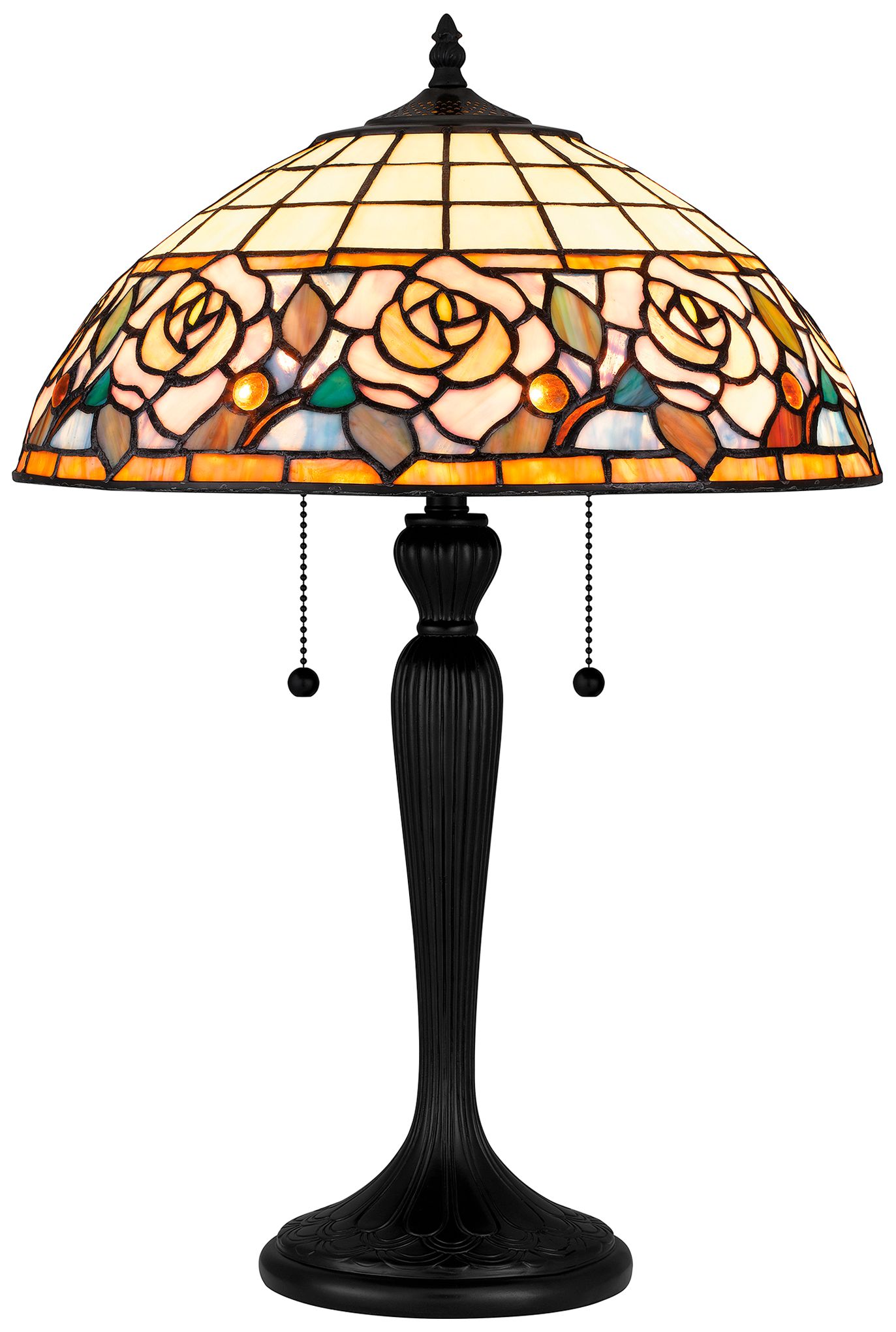 Quoizel Betty 24 High 2-Light Matte Black Floral Art Glass Table Lamp