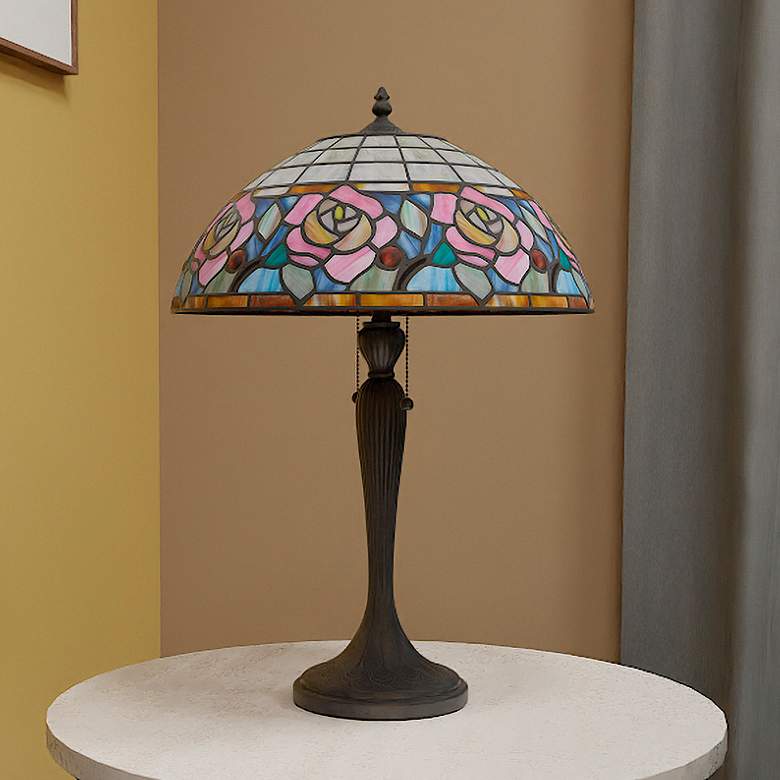 Image 1 Quoizel Betty 24" High 2-Light Matte Black Floral Art Glass Table Lamp