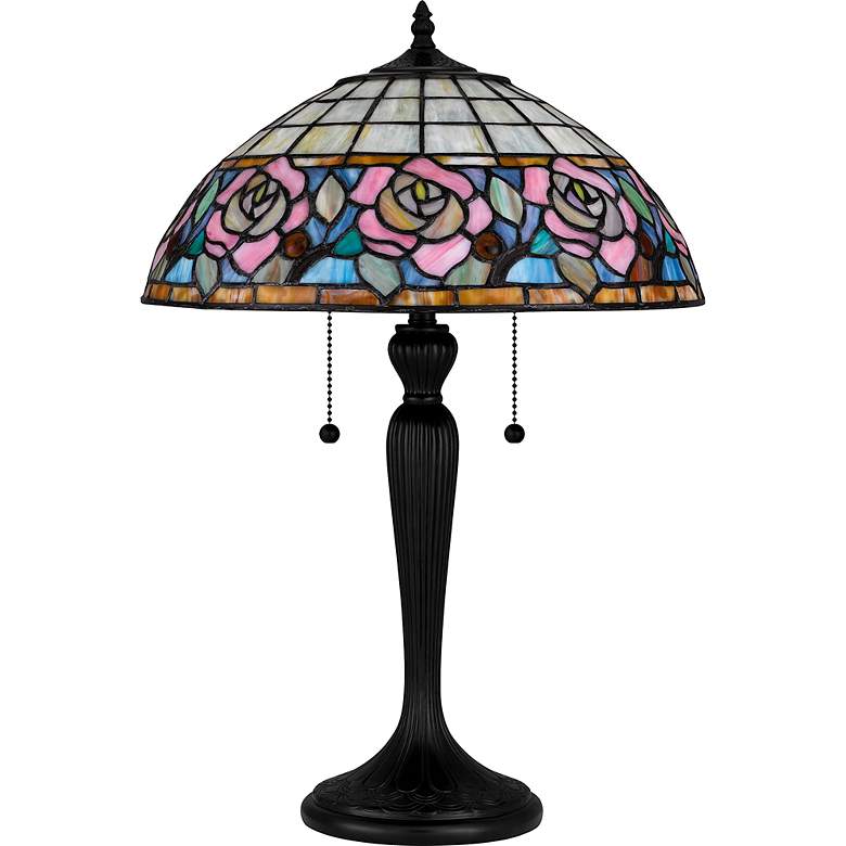 Image 4 Quoizel Betty 24" High 2-Light Matte Black Floral Art Glass Table Lamp more views