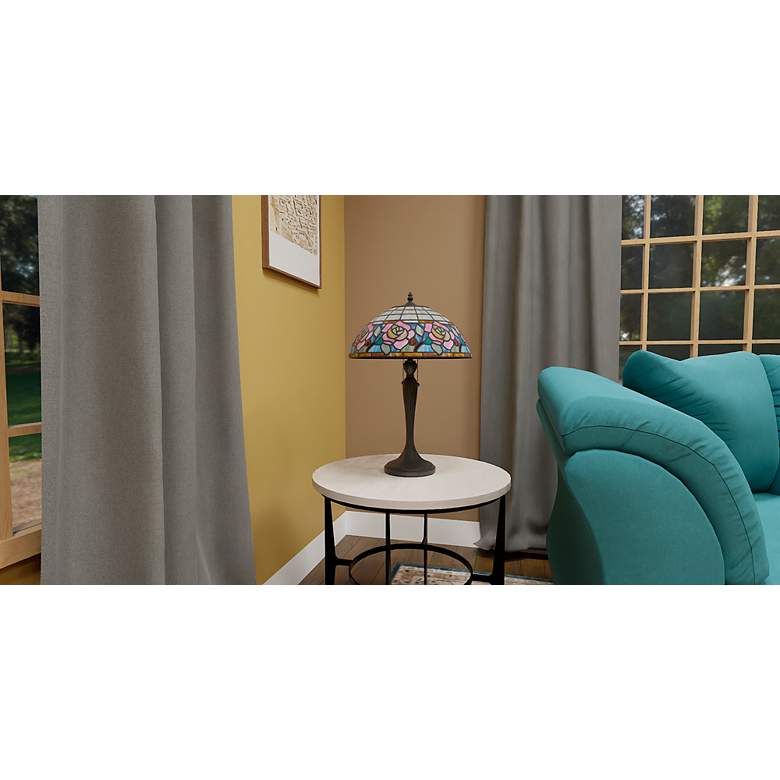 Image 6 Quoizel Betty 24" High 2-Light Matte Black Floral Art Glass Table Lamp more views