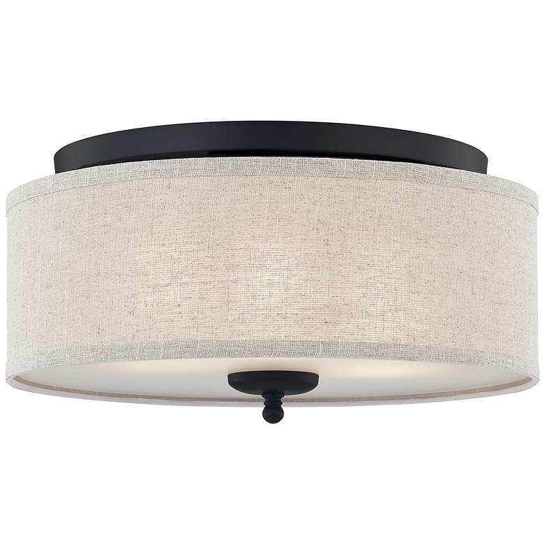 Image 2 Quoizel Blanche 16" Wide Matte Black Linen Fabric Drum Ceiling Light