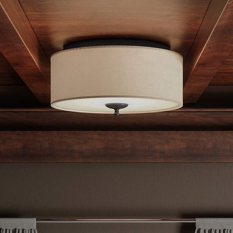 Image 1 Quoizel Blanche 16" Wide Matte Black Linen Fabric Drum Ceiling Light
