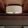 1_Quoizel Blanche 16" Wide Matte Black Linen Fabric Drum Ceiling Light