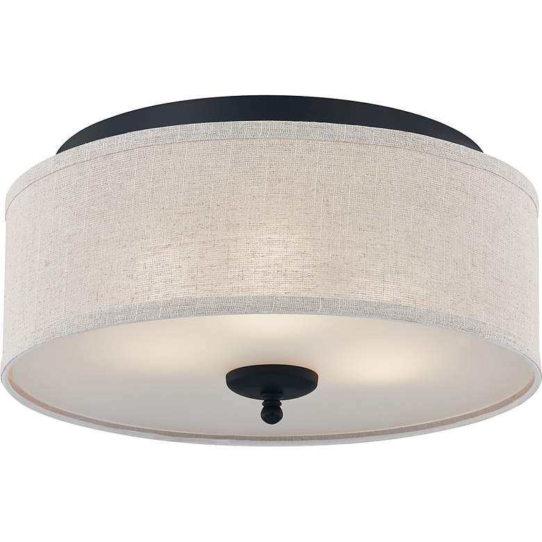Image 4 Quoizel Blanche 16" Wide Matte Black Linen Fabric Drum Ceiling Light more views