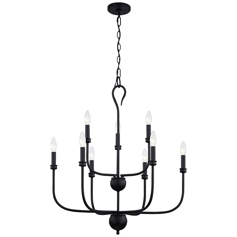 Image 2 Quoizel Blanche 27 inch Wide Matte Black 9-Light Tiered Chandelier