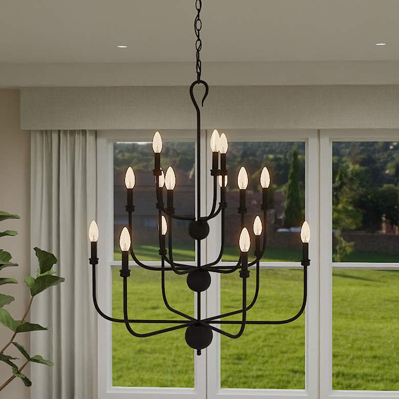Image 1 Quoizel Blanche 32" Matte Black 15-Light Tiered Candelabra Chandelier