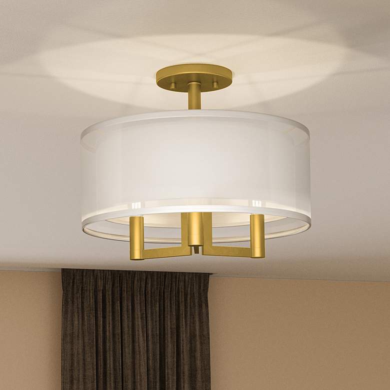Image 2 Quoizel Bodnar 15" Wide Aged Brass Drum Ceiling Light