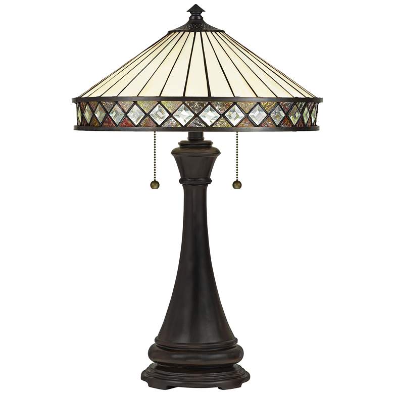Image 1 Quoizel Bowing Bronze and Art Glass Tiffany-Style Table Lamp