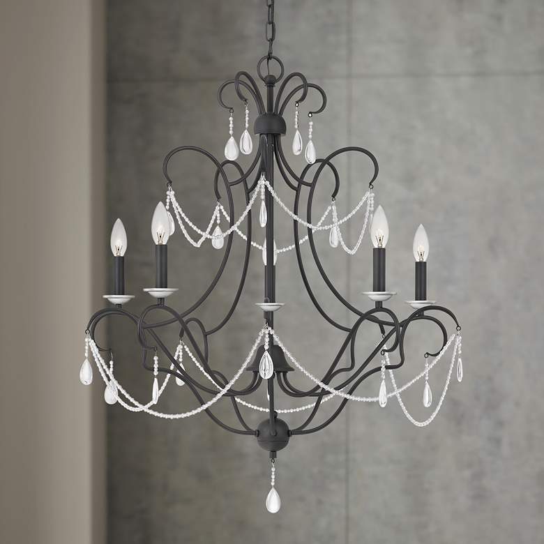 Image 1 Quoizel Bray 29 inch Wide Earth Black 5-Light Chandelier