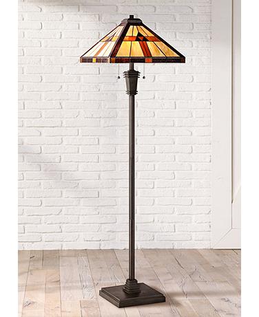 Quoizel Bryant 60" Bronze Patina Tiffany-Style Art Glass Floor Lamp