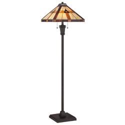 Quoizel Bryant 60" Bronze Patina Tiffany-Style Art Glass Floor Lamp