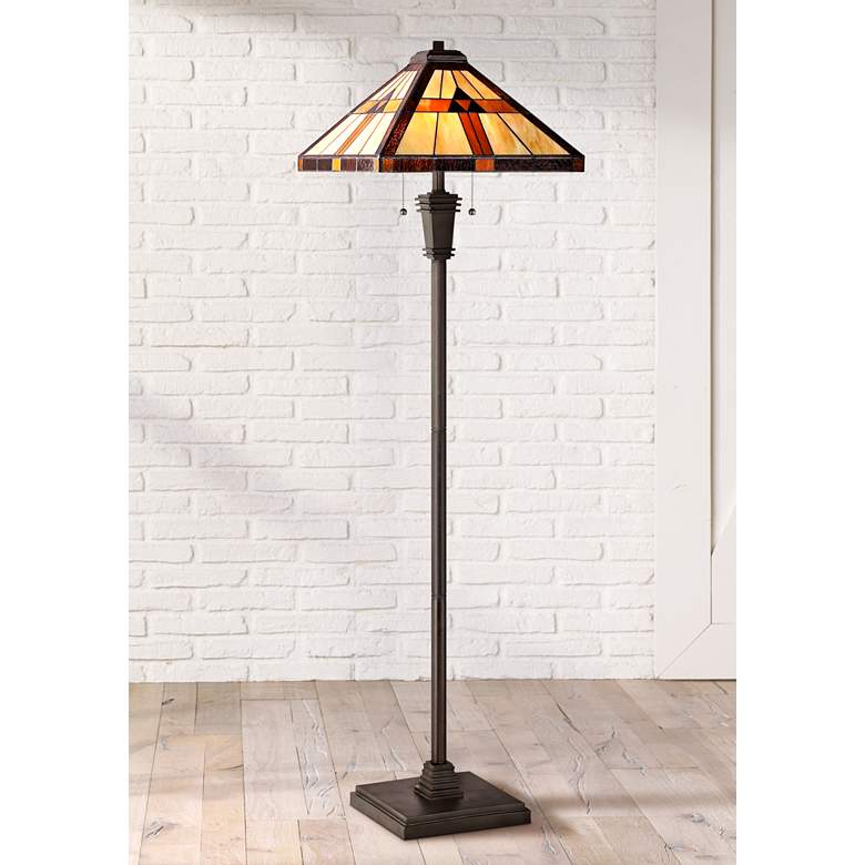 Image 1 Quoizel Bryant 60 inch Bronze Patina Tiffany-Style Art Glass Floor Lamp